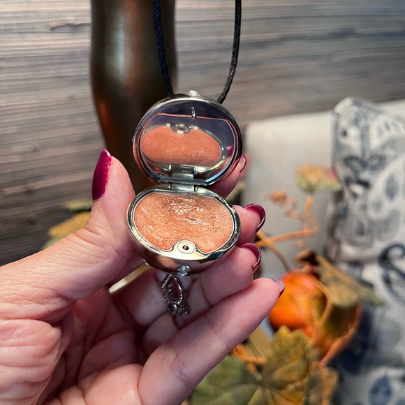 Dior Lip Gloss Mirror Ball Necklace on black satin necklace. - Picture 6 of 11